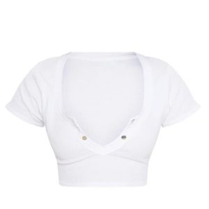 White plunge crop top